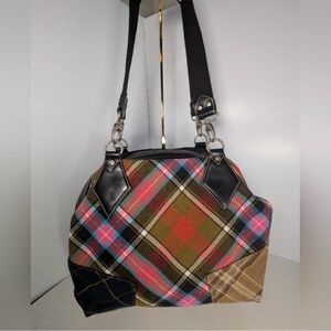 Vivienne Westwood Leather-Trimmed Plaid large Tote Bag